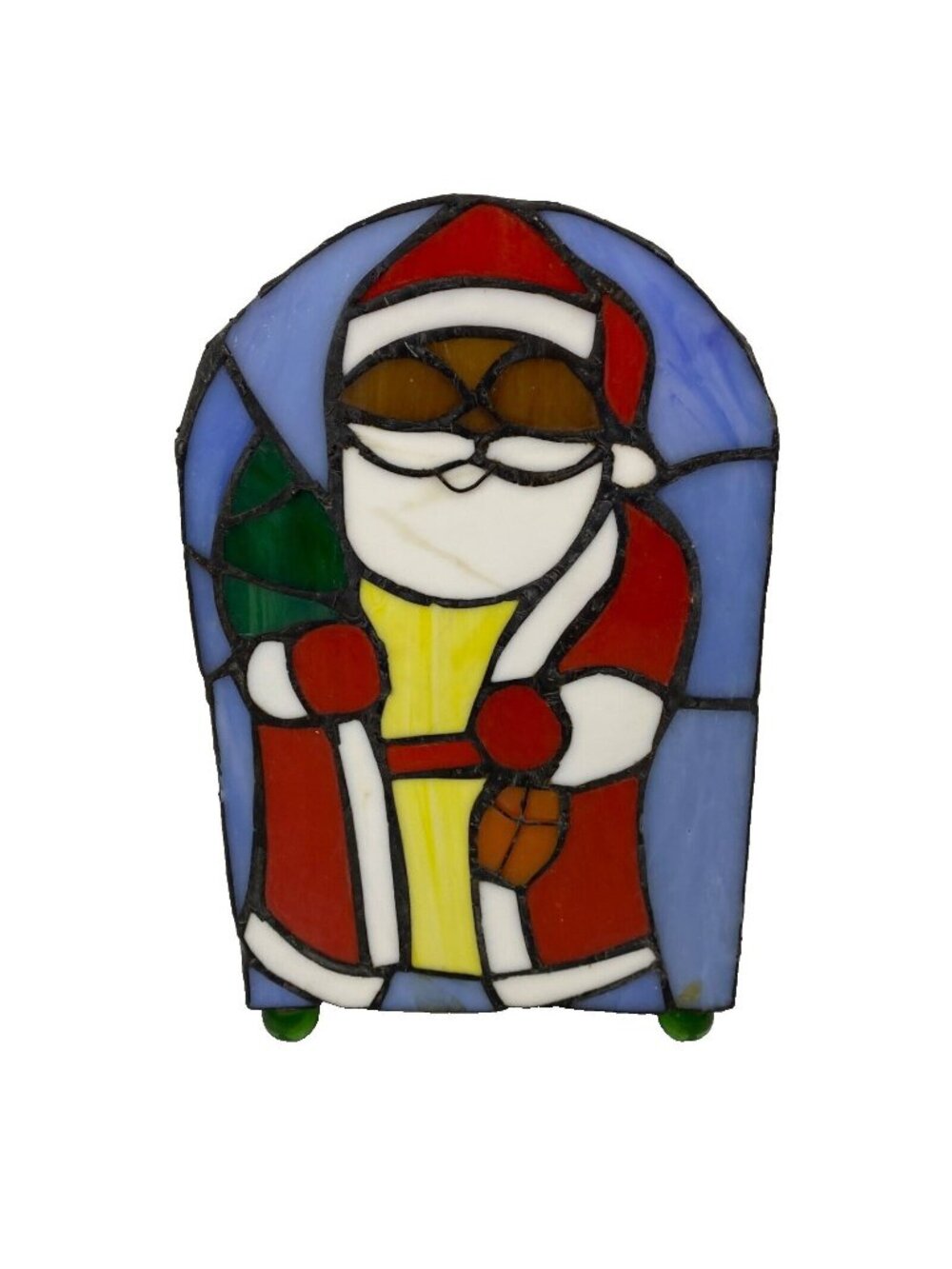 Christmas Stained Glass Santa Claus Tiffany Style Accent Lamp Style FX1-257 NOS